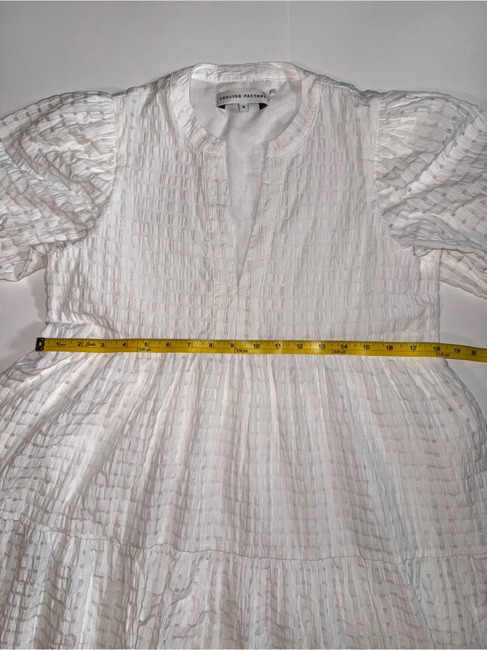 English Factory Gingham Tiered Midi Dress Puff Bow TieSleeves VNeckHN657D Medium - Picture 9 of 15